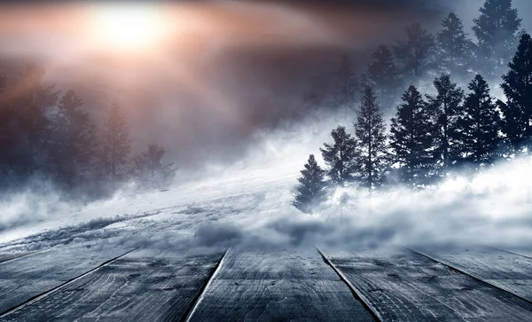 Fondo Oscuro Del Bosque Invierno Por Noche Paisaje Nieve Invierno —  Fotos de Stock