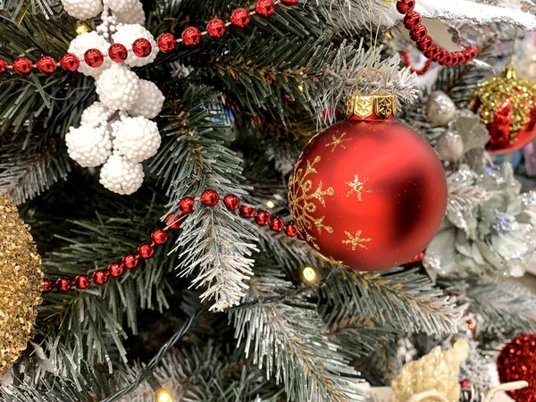 Juguetes Decoraciones Navideñas Fondo Navidad Año Nuevo Linternas Bolas Cuentas — Foto de Stock