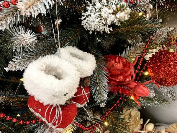 Juguetes Decoraciones Navideñas Fondo Navidad Año Nuevo Linternas Bolas Cuentas — Foto de Stock