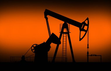 Petrol, endüstriyel petrol üretim tesisi. Soyut arka plan, gece görüşü. Holografik görüntü şeklinde ek gerçeklik, bir nesnenin tanınması. Neon