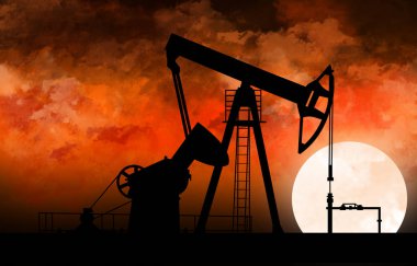 Petrol, endüstriyel petrol üretim tesisi. Soyut arka plan, gece görüşü. Holografik görüntü şeklinde ek gerçeklik, bir nesnenin tanınması. Neon