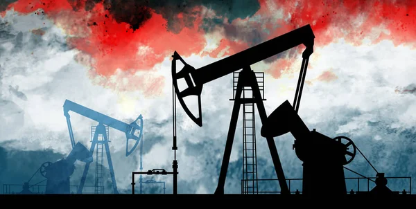 Olie Een Industriële Olieproductiefaciliteit Abstracte Achtergrond Nachtzicht Extra Realiteit Vorm — Stockfoto