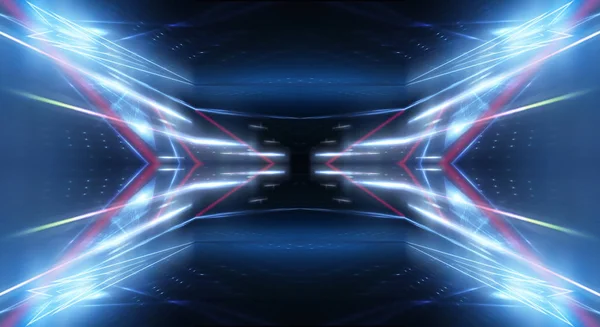 Темный Фон Линиями Прожекторами Неоновый Свет Ночной Вид Абстрактный Синий — стоковое фото