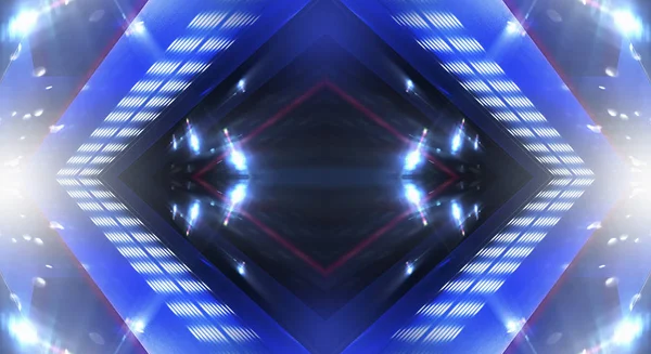 Dunkler Hintergrund Mit Linien Und Scheinwerfern Neonlicht Nachtsicht Abstrakter Blauer — Stockfoto