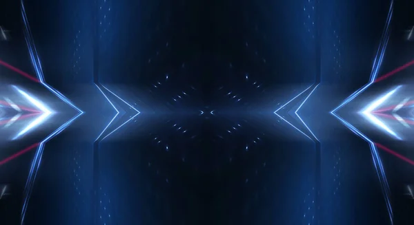 Темный Фон Линиями Прожекторами Неоновый Свет Ночной Вид Абстрактный Синий — стоковое фото