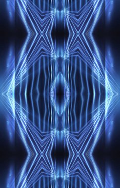 Soyut fütürist mavi neon arkaplan. Çizgiler ve ışık ışınları. Soyut ışık. Merkezde boş sahne ışığı elementi. Gece görünümü.