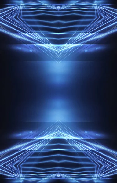 Absztrakt Futurisztikus Kék Neon Háttér Vonalak Fénysugarak Absztrakt Fény Üres — Stock Fotó