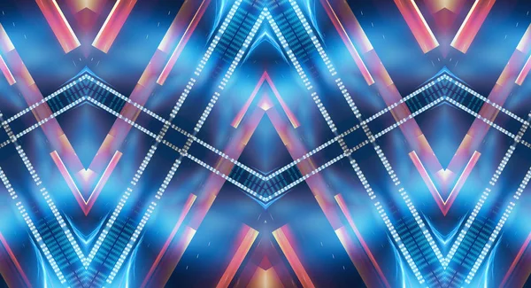 Tło Pustego Przedstawienia Scenicznego Neonowe Niebiesko Fioletowe Światło Laserowy Pokaz — Zdjęcie stockowe