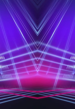 Ultraviyole soyut ışık. Diyot bant, ışık hattı. Violet ve pembe gradyan. Modern arka plan, neon ışık. Boş sahne, spot ışıkları, neon ışıklar. Soyut ışık.
