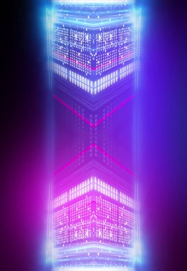 Ultraviyole soyut ışık. Diyot bant, ışık hattı. Violet ve pembe gradyan. Modern arka plan, neon ışık. Boş sahne, spot ışıkları, neon ışıklar. Soyut ışık.