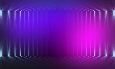 Ultraviyole soyut ışık. Diyot bant, ışık hattı. Violet ve pembe gradyan. Modern arka plan, neon ışık. Boş sahne, spot ışıkları, neon ışıklar. Soyut ışık.