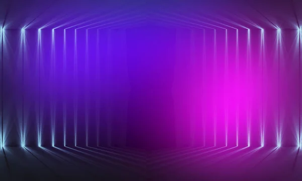 紫外線抽象的な光 ダイオードテープライトラインバイオレットとピンクのグラデーション 現代の背景ネオンライト空のステージスポットライトネオン概要光 — ストック写真