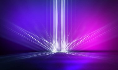 Ultraviyole soyut ışık. Diyot bant, ışık hattı. Violet ve pembe gradyan. Modern arka plan, neon ışık. Boş sahne, spot ışıkları, neon ışıklar. Soyut ışık.