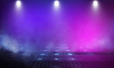 Ultraviyole soyut ışık. Diyot bant, ışık hattı. Violet ve pembe gradyan. Modern arka plan, neon ışık. Boş sahne, spot ışıkları, neon ışıklar. Soyut ışık.