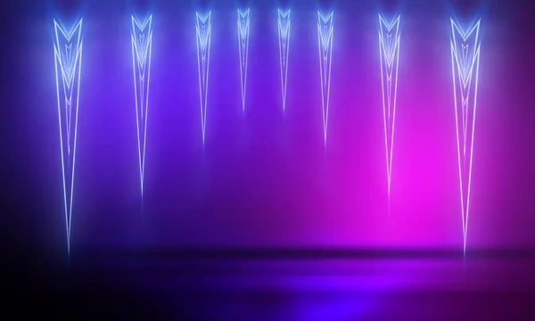 Ultraviolet abstract light. Diode tape, light line. Violet and pink gradient. Modern background, neon light. Empty stage, spotlights, neon. Abstract light.