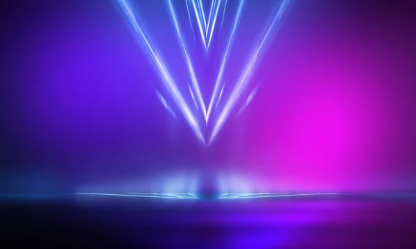 Ultraviolet abstract light. Diode tape, light line. Violet and pink gradient. Modern background, neon light. Empty stage, spotlights, neon. Abstract light.