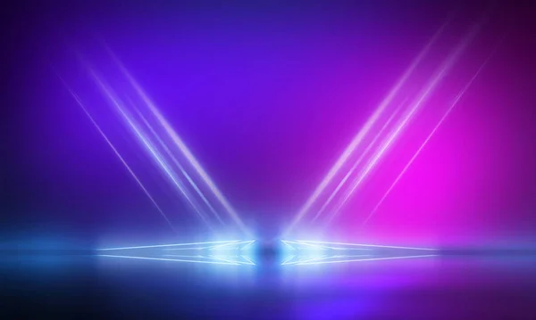 Ultraviolet abstract light. Diode tape, light line. Violet and pink gradient. Modern background, neon light. Empty stage, spotlights, neon. Abstract light.