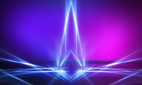 Ultraviolet abstract light. Diode tape, light line. Violet and pink gradient. Modern background, neon light. Empty stage, spotlights, neon. Abstract light.