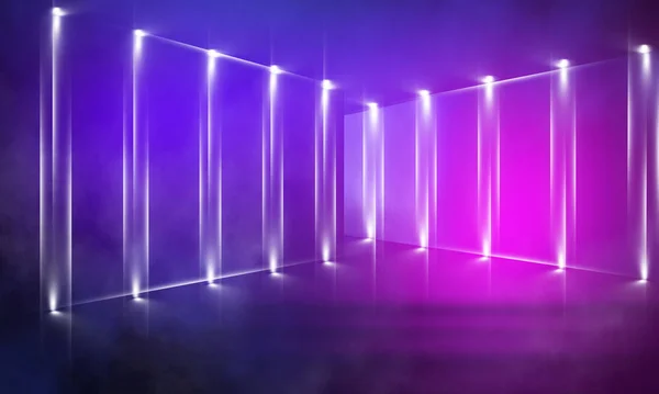 Ultraviolet abstract light. Diode tape, light line. Violet and pink gradient. Modern background, neon light. Empty stage, spotlights, neon. Abstract light.