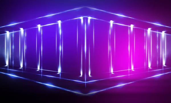 Ultraviolet abstract light. Diode tape, light line. Violet and pink gradient. Modern background, neon light. Empty stage, spotlights, neon. Abstract light.