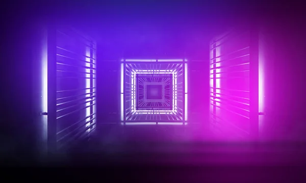 Ultraviolet abstract light. Diode tape, light line. Violet and pink gradient. Modern background, neon light. Empty stage, spotlights, neon. Abstract light.