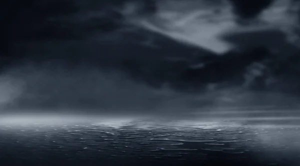 Dramatik Siyah Beyaz Arka Plan Bulutlu Gece Gökyüzü Işığı Kaldırımda — Stok fotoğraf