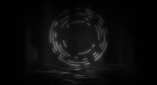 Тёмная Футуристическая Сцена Геометрической Фигурой Кибер Круга Центре Неоновый Абстрактный — стоковое фото