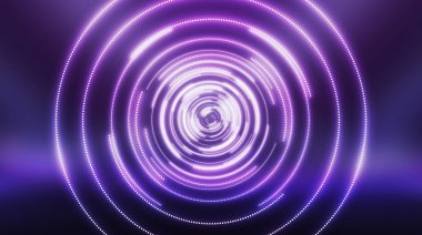 Karanlık fütürist neon arka plan. Işık merkezi, neon daire. Işınlar ve çizgiler, geometrik şekiller.