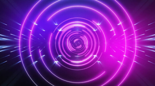 Тёмный футуристический неоновый фон. Легкий центр, неоновый круг. Лучи и линии, геометрические формы
.