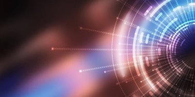 Karanlık teknoloji soyut arka plan ve neon parıltısı. Soyut arkaplanda siber çember lazer figürü. Karanlık soyut fütüristik arka plan. Sahnenin ortasındaki siber çemberin geometrik şekli. 