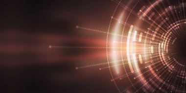 Karanlık teknoloji soyut arka plan ve neon parıltısı. Soyut arkaplanda siber çember lazer figürü. Karanlık soyut fütüristik arka plan. Sahnenin ortasındaki siber çemberin geometrik şekli. 