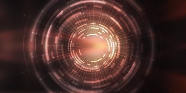 Karanlık teknoloji soyut arka plan ve neon parıltısı. Soyut arkaplanda siber çember lazer figürü. Karanlık soyut fütüristik arka plan. Sahnenin ortasındaki siber çemberin geometrik şekli. 