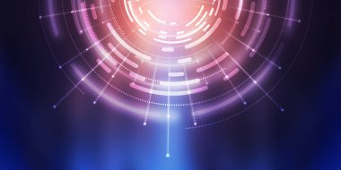 Karanlık teknoloji soyut arka plan ve neon parıltısı. Soyut arkaplanda siber çember lazer figürü. Karanlık soyut fütüristik arka plan. Sahnenin ortasındaki siber çemberin geometrik şekli. 