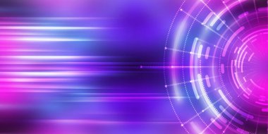 Karanlık teknoloji soyut arka plan ve neon parıltısı. Soyut arkaplanda siber çember lazer figürü. Karanlık soyut fütüristik arka plan. Sahnenin ortasındaki siber çemberin geometrik şekli. 