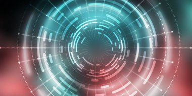 Karanlık teknoloji soyut arka plan ve neon parıltısı. Soyut arkaplanda siber çember lazer figürü. Karanlık soyut fütüristik arka plan. Sahnenin ortasındaki siber çemberin geometrik şekli. 