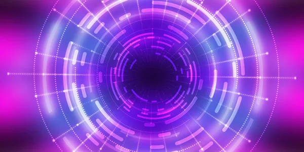 Dark tech abstract background with neon glow. Cyber circle laser figure on abstract background. Dark abstract futuristic background. The geometric shape of the cyber circle in the middle of the scene.