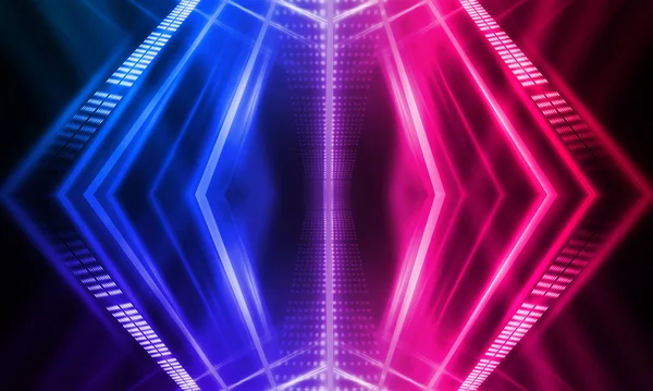 Scuro Sfondo Futuristico Astratto Linee Neon Brillano Linee Neon Forme — Foto Stock