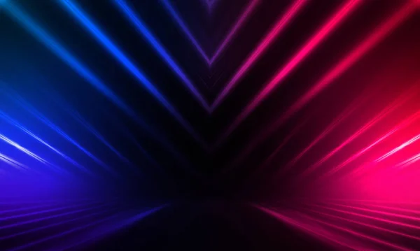 Dark abstract futuristic background. Neon lines glow. Neon lines, shapes. Pink-blue glow. Empty Stage Background
