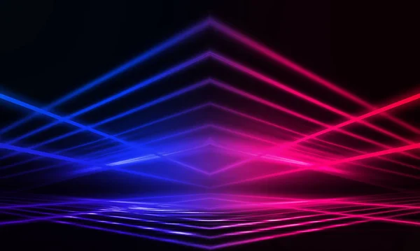 Dark abstract futuristic background. Neon lines glow. Neon lines, shapes. Pink-blue glow. Empty Stage Background