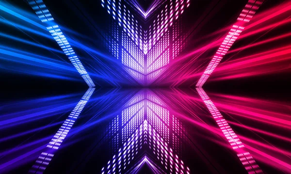 Dark abstract futuristic background. Neon lines glow. Neon lines, shapes. Pink-blue glow. Empty Stage Background