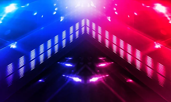 Dark abstract futuristic background. Neon lines glow. Neon lines, shapes. Pink-blue glow. Empty Stage Background