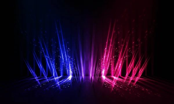 Dark abstract futuristic background. Neon lines glow. Neon lines, shapes. Pink-blue glow. Empty Stage Background