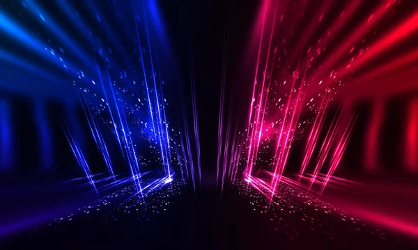 Dark abstract futuristic background. Neon lines glow. Neon lines, shapes. Pink-blue glow. Empty Stage Background
