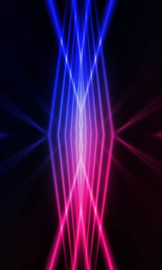 Karanlık soyut fütüristik arka plan. Neon hatları parlıyor. Neon hatları, şekiller. Pembe-mavi parıltı. Boş Sahne Arkaplanı