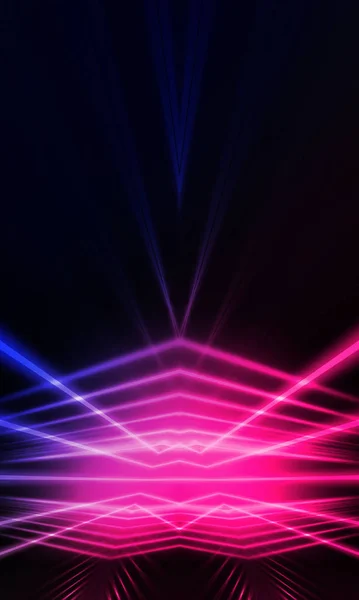 Donkere Abstracte Futuristische Achtergrond Neonlijnen Gloeien Neonlijnen Vormen Roze Blauwe — Stockfoto