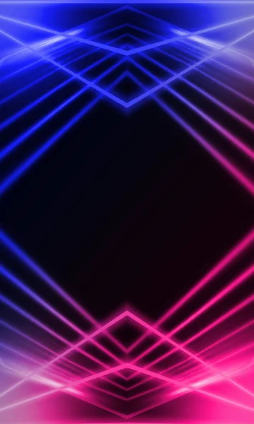 Dark abstract futuristic background. Neon lines glow. Neon lines, shapes. Pink-blue glow. Empty Stage Background