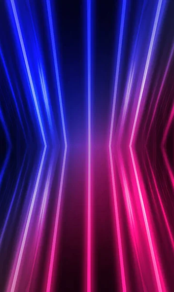 Dark abstract futuristic background. Neon lines glow. Neon lines, shapes. Pink-blue glow. Empty Stage Background