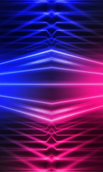 Donkere Abstracte Futuristische Achtergrond Neonlijnen Gloeien Neonlijnen Vormen Roze Blauwe — Stockfoto