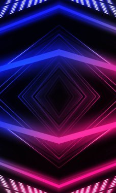 Karanlık soyut fütüristik arka plan. Neon hatları parlıyor. Neon hatları, şekiller. Pembe-mavi parıltı. Boş Sahne Arkaplanı