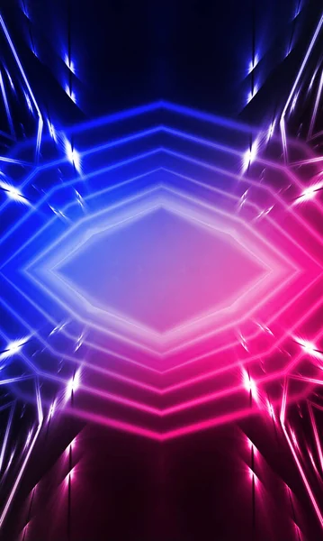 Donkere Abstracte Futuristische Achtergrond Neonlijnen Gloeien Neonlijnen Vormen Roze Blauwe — Stockfoto